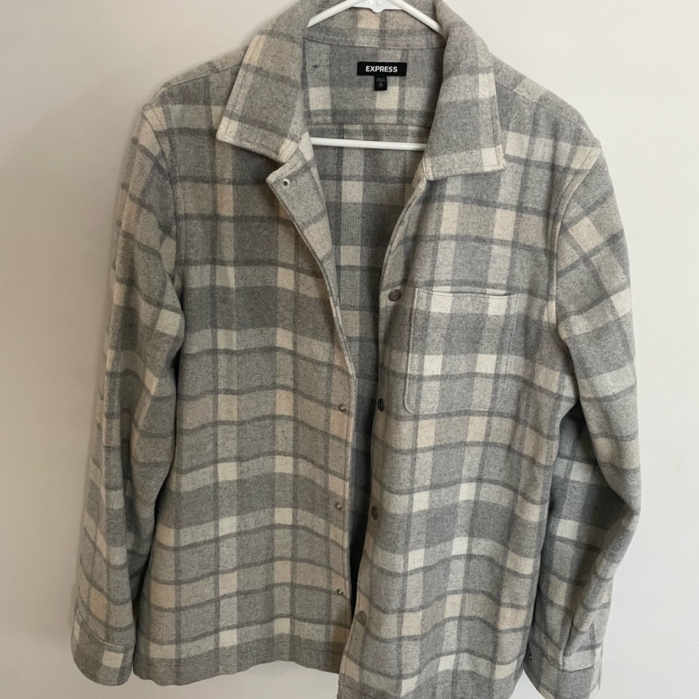 Express Gray and Cream Plaid Jacket